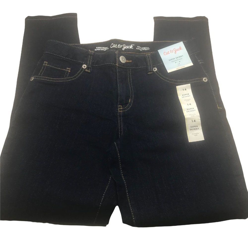 Cat & Jack Girl's Size 14 Adjustable Waist Super Skinny Jean Blue Denim New